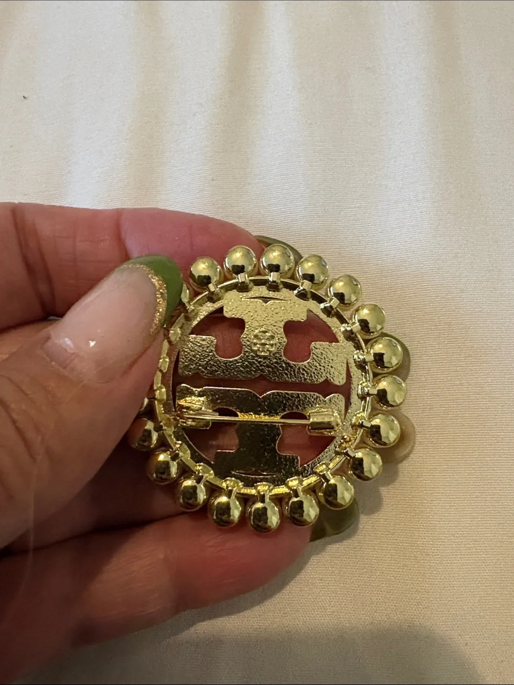 Tory Burch Gold-Tone Decorative Round Logo Brooch
